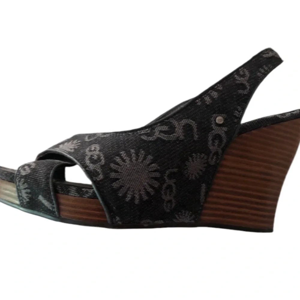 UGG size 10 Black Denim open toe slingback wedge